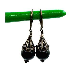 Black Onyx Sterling Silver 925 Dangle Earrings